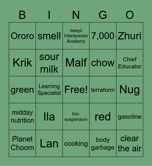 We're Not From Here Bingo Card