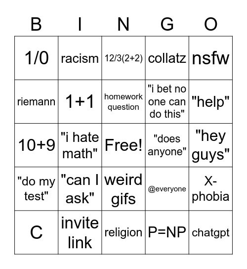 1st msg Bingo Card
