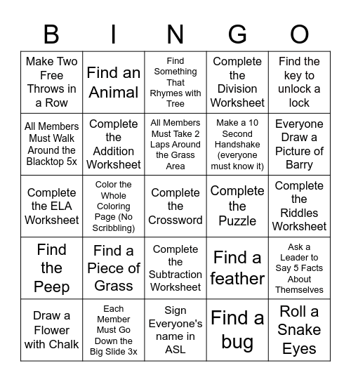 Bingo Scavenger Hunt Bingo Card