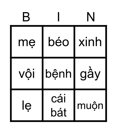 đồng nghĩa = synonyms Bingo Card