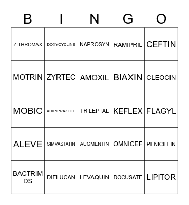 Pharmacy Meds 2023- AGarcia Bingo Card