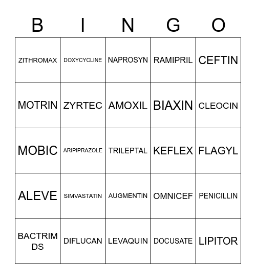 Pharmacy Meds 2023- AGarcia Bingo Card
