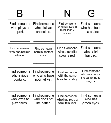 Find Someone Who Bingo Card