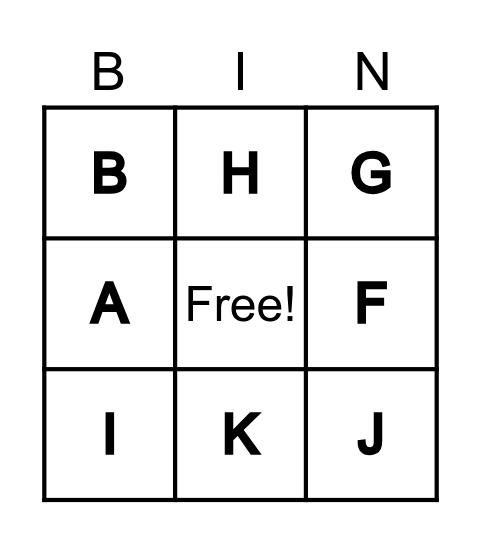 THE ALPHABET BINGO Card