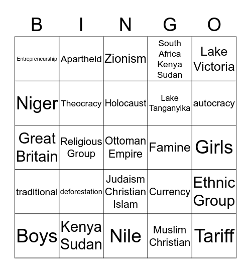 Midterm: SWAME/AFRICA Bingo Card