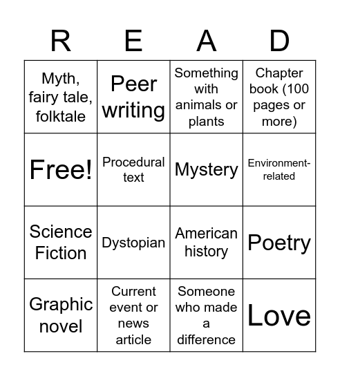 Independent Reading 2nd Round Bingo Card