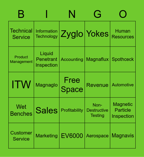 Magnaflux Bingo Card