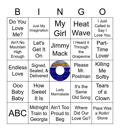 Motown Bingo Card