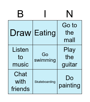 Free time activities Bingo Card