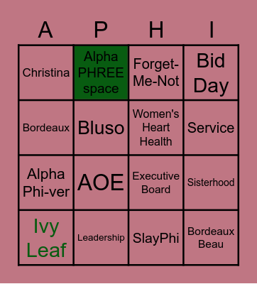 ALPHA PHI BINGO Card