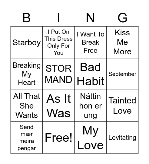 Tónleikabingo Setursbarr Bingo Card