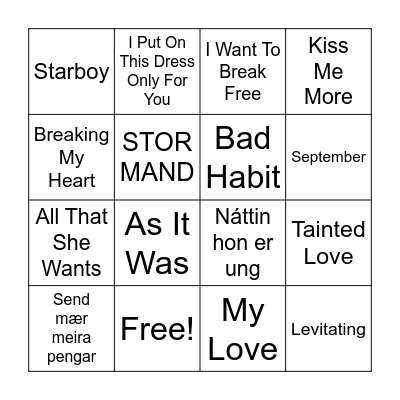Tónleikabingo Setursbarr Bingo Card