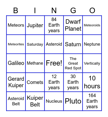 Astronomy Bingo Card