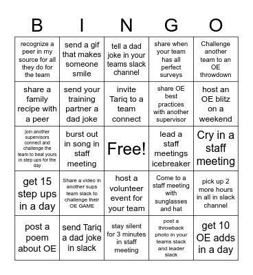 The uncomfortable Bingo game Bingo Card