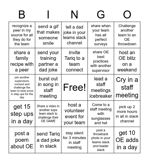 The uncomfortable Bingo game Bingo Card