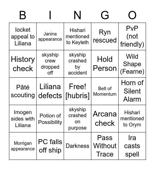 Once In Most Lifetimes Celestial Event [Critical Role 3.50] Bingo Card