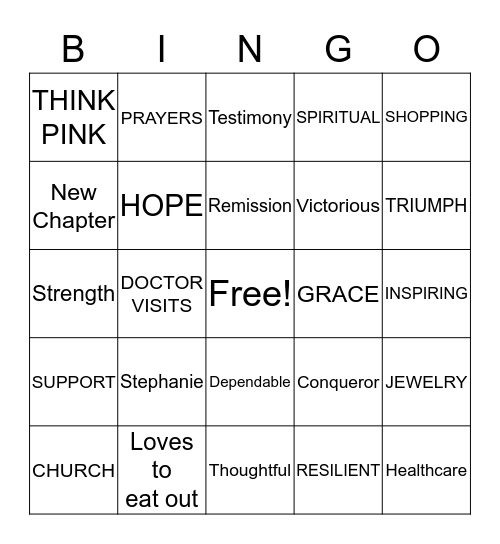 STEPHANIE'S PINK PARTY Bingo Card