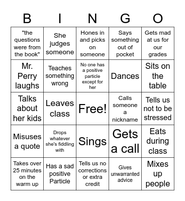 Ms Hunter Bingo Card