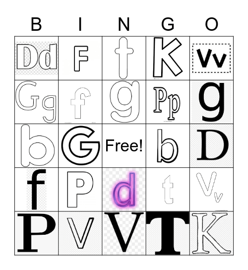 p,b  t,d  k,g  f,v Bingo Card