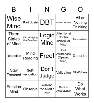 DBT Bingo Card