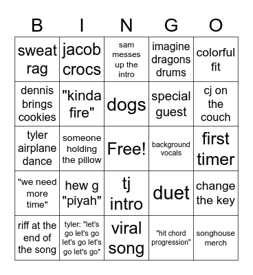 Song House Bingo Card