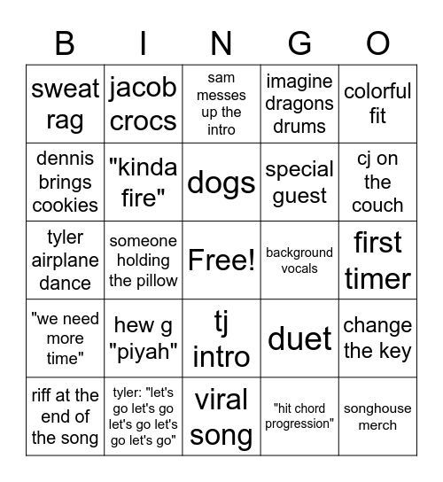 Song House Bingo Card