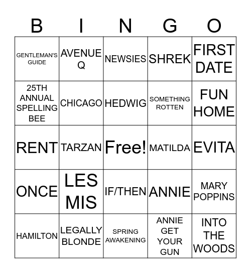 Broadway Bingo Card