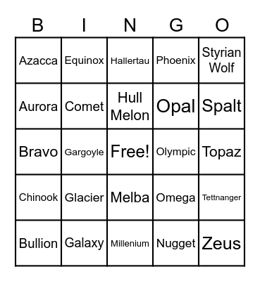 HOP BINGO Card