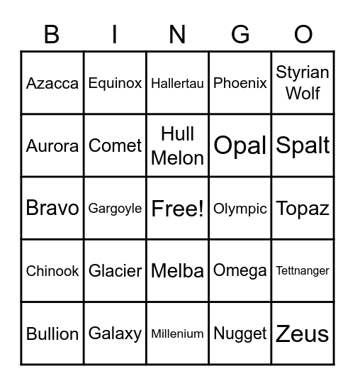 HOP BINGO Card