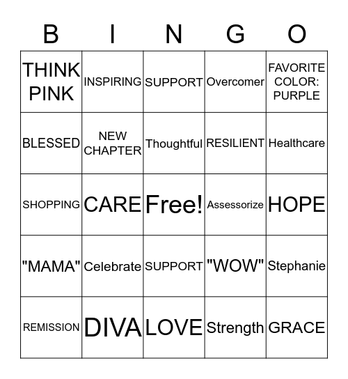 STEPHANIE'S PINK PARTY Bingo Card