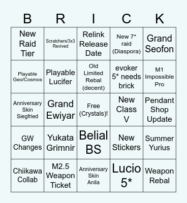 Granblue Fantasy 9th Anniversary 2023 Bingo Card