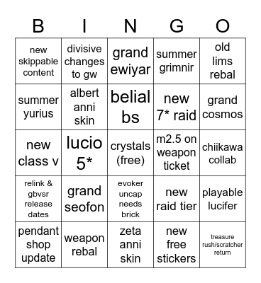 gbf 9th anni bingo Card