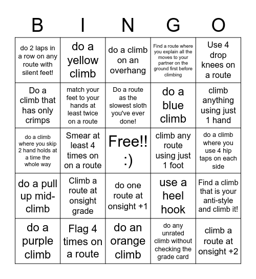 Climbing BINGO! Bingo Card