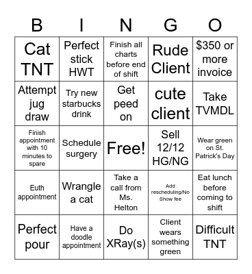 Bentley's Bingo Card