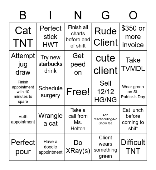 Bentley's Bingo Card