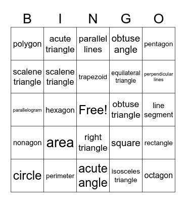 Geometry Bingo Card