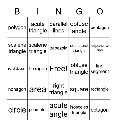 Geometry Bingo Card