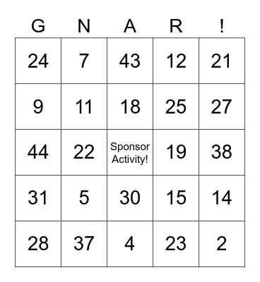 SKI FAST ENERGY BASH Bingo Card