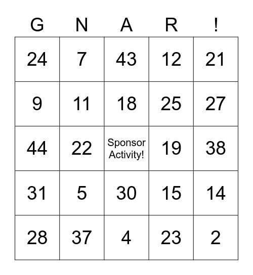 SKI FAST ENERGY BASH Bingo Card