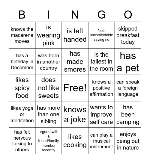 Find Someone Who Bingo Card