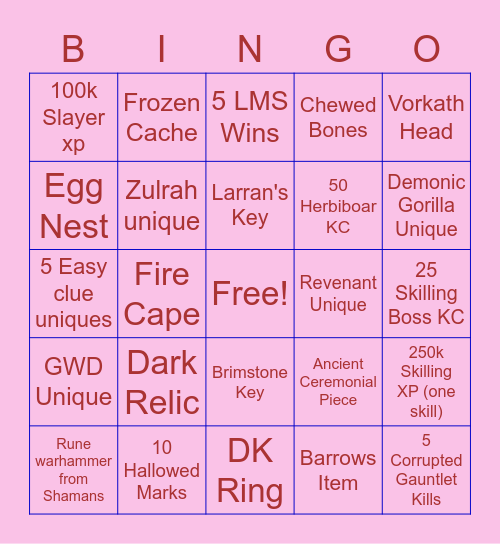 OSRS Bingo Card