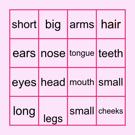 Parts of the body bingo Card