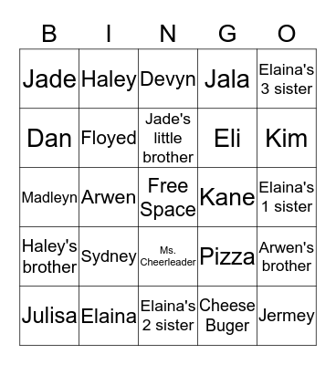 People and Food Bingo Card