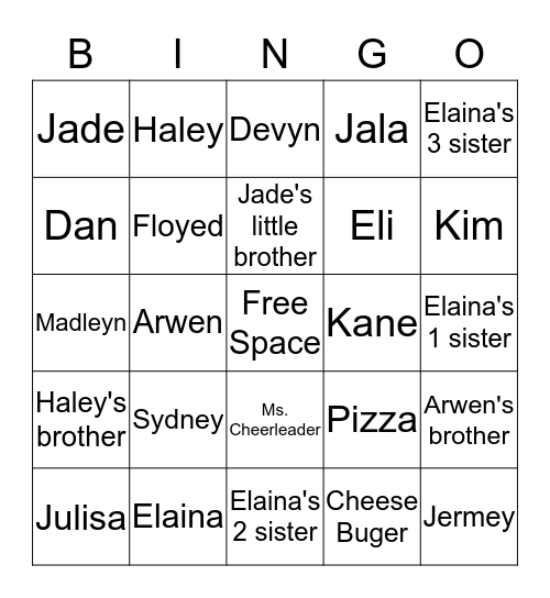 People and Food Bingo Card