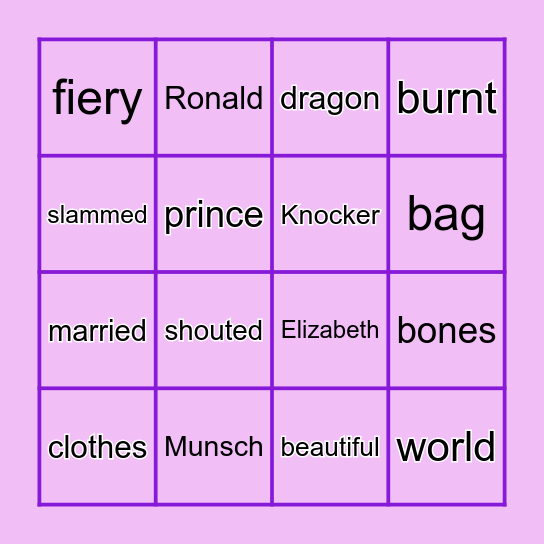 The Paper Bag Princess Bingo Card