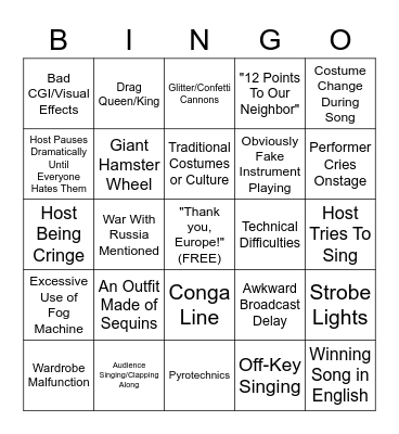 Eurovision 2023 Bingo Card