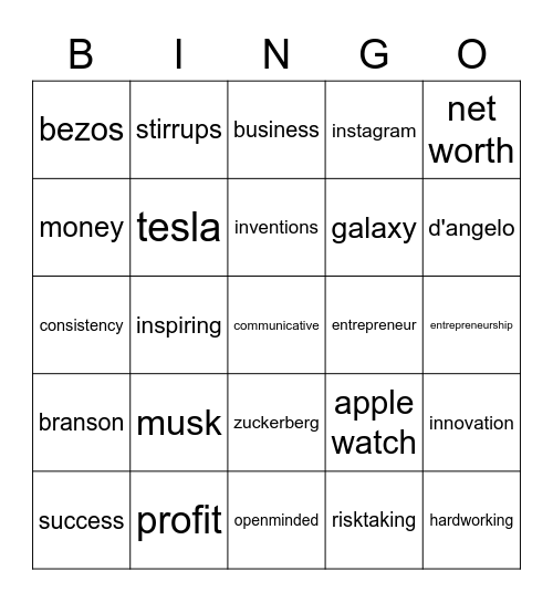 Entrepreneur Bingo Card