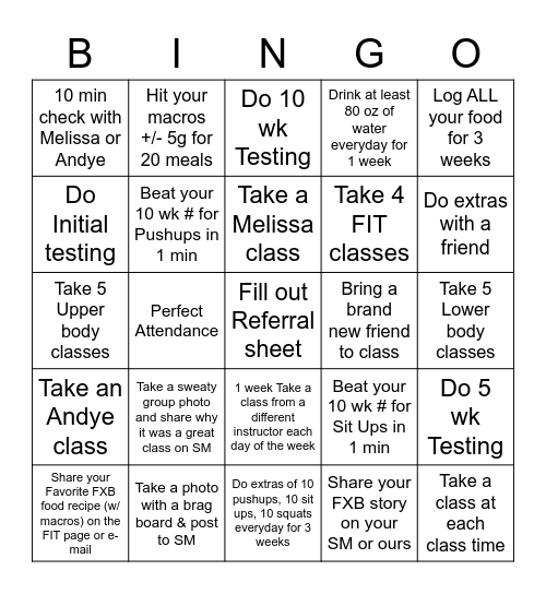 FIT Challenge Bingo Card