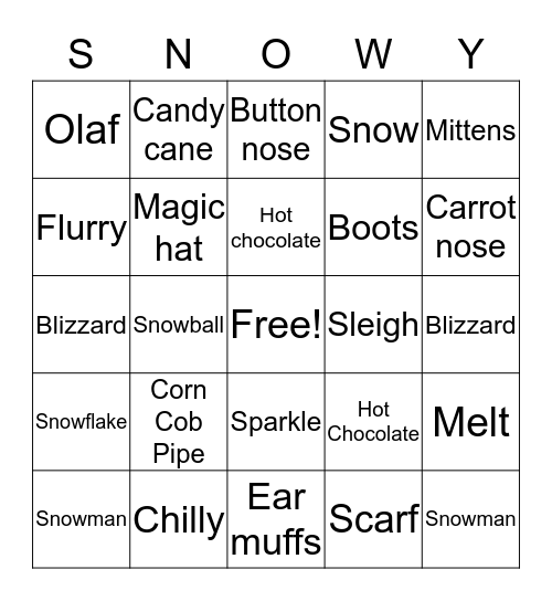 Snowman Bingo Card