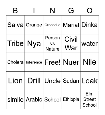 A Long Walk to Water Bingo Card